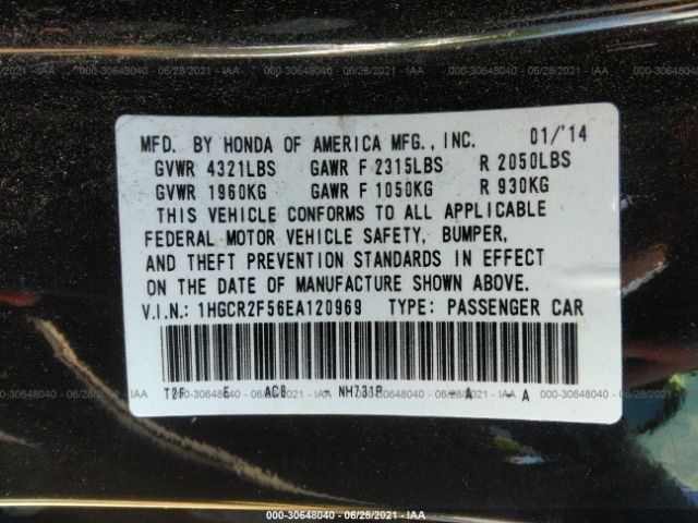 Photo 8 VIN: 1HGCR2F56EA120969 - HONDA ACCORD SEDAN 