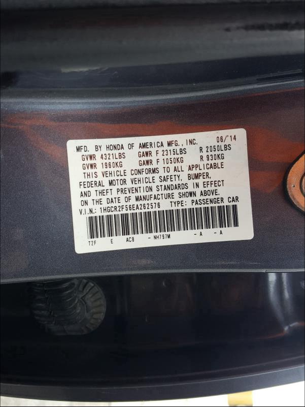 Photo 9 VIN: 1HGCR2F56EA262576 - HONDA ACCORD SPO 