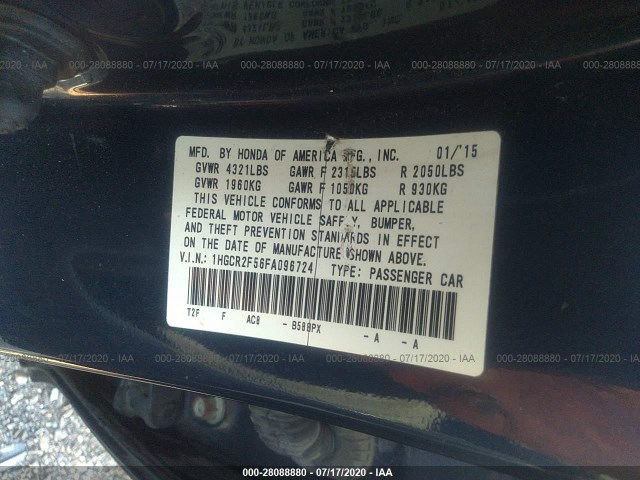 Photo 8 VIN: 1HGCR2F56FA096724 - HONDA ACCORD SEDAN 