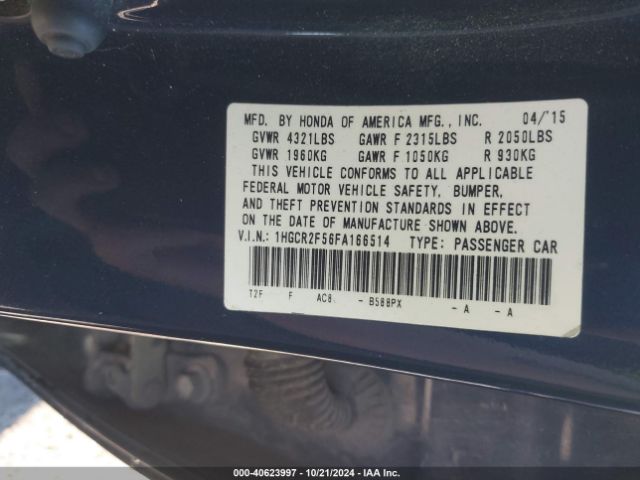 Photo 8 VIN: 1HGCR2F56FA166514 - HONDA ACCORD 