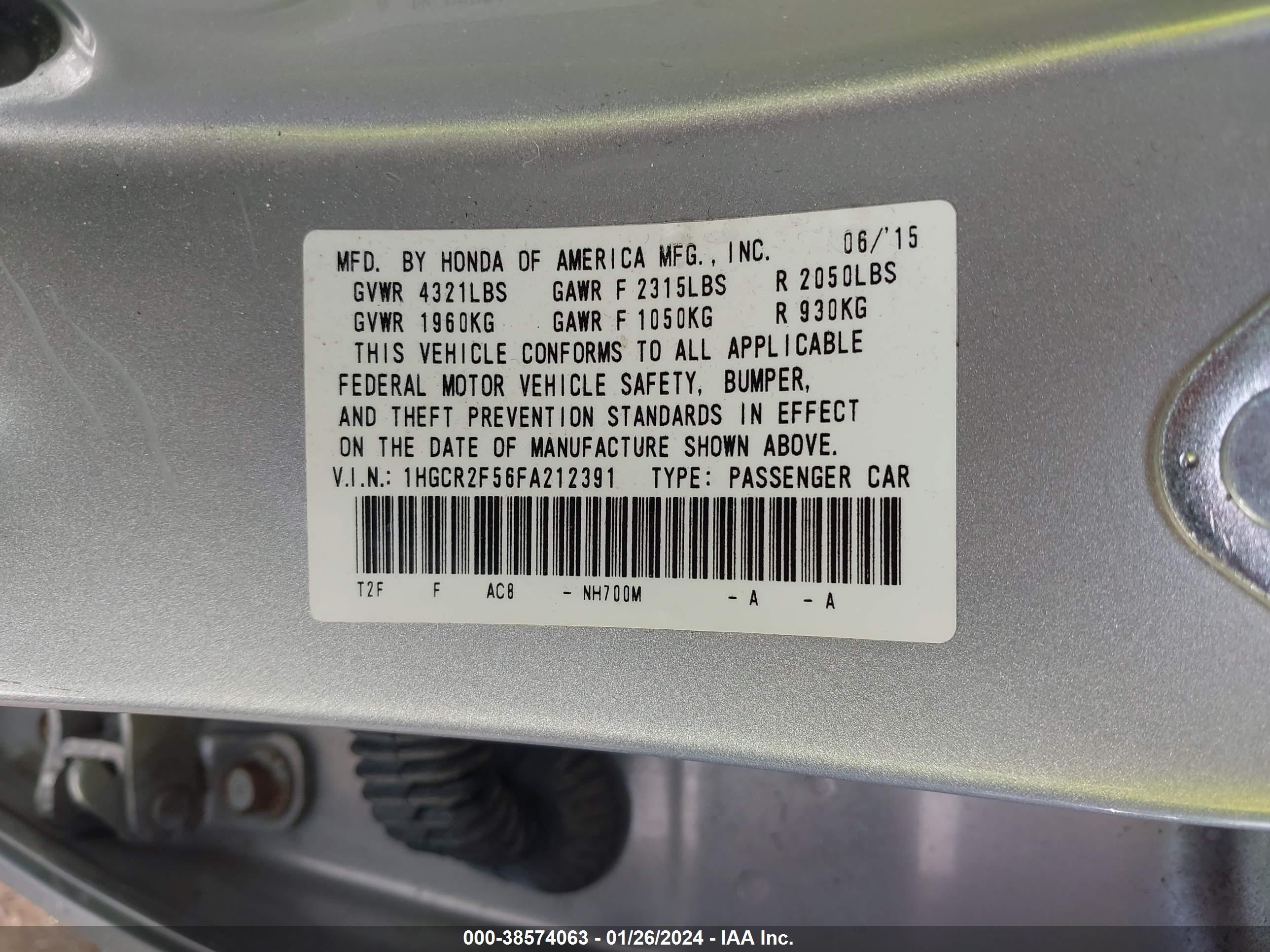 Photo 8 VIN: 1HGCR2F56FA212391 - HONDA ACCORD 