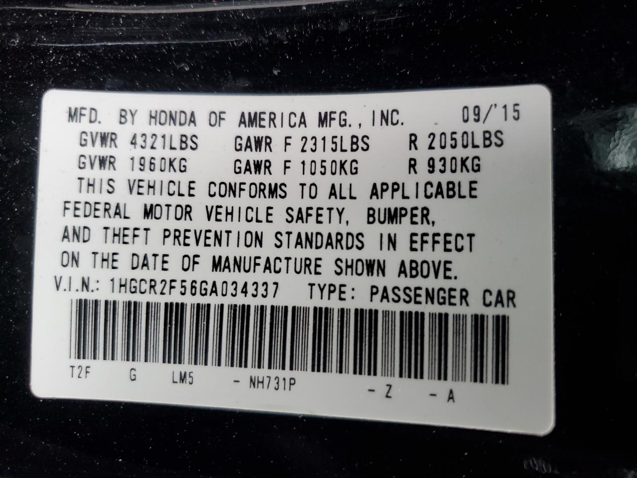 Photo 11 VIN: 1HGCR2F56GA034337 - HONDA ACCORD 