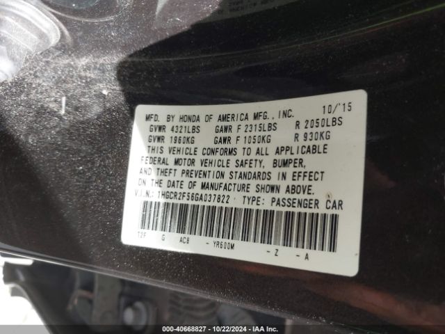 Photo 8 VIN: 1HGCR2F56GA037822 - HONDA ACCORD 