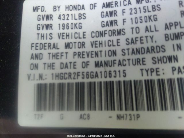 Photo 8 VIN: 1HGCR2F56GA106315 - HONDA ACCORD SEDAN 