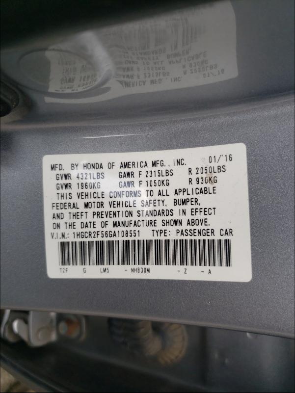 Photo 9 VIN: 1HGCR2F56GA108551 - HONDA ACCORD SPO 