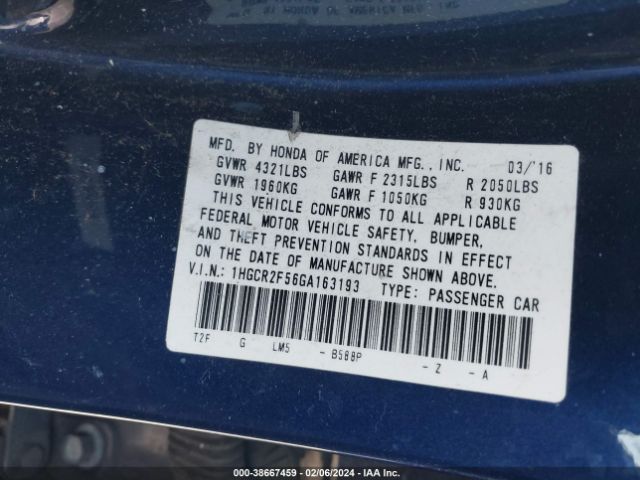 Photo 8 VIN: 1HGCR2F56GA163193 - HONDA ACCORD 