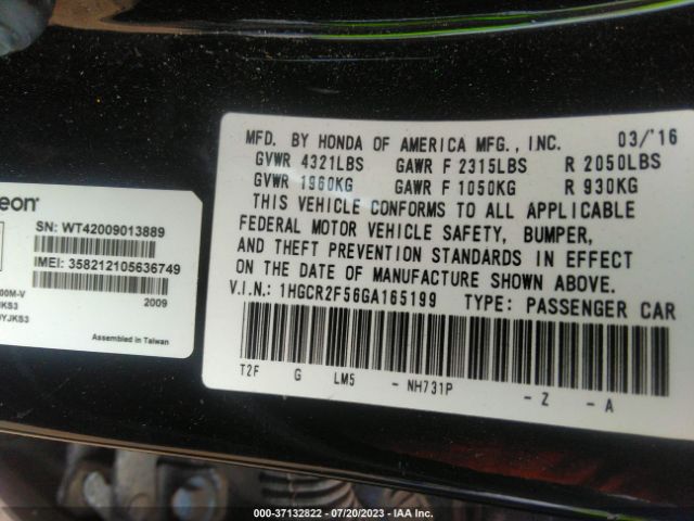 Photo 8 VIN: 1HGCR2F56GA165199 - HONDA ACCORD 