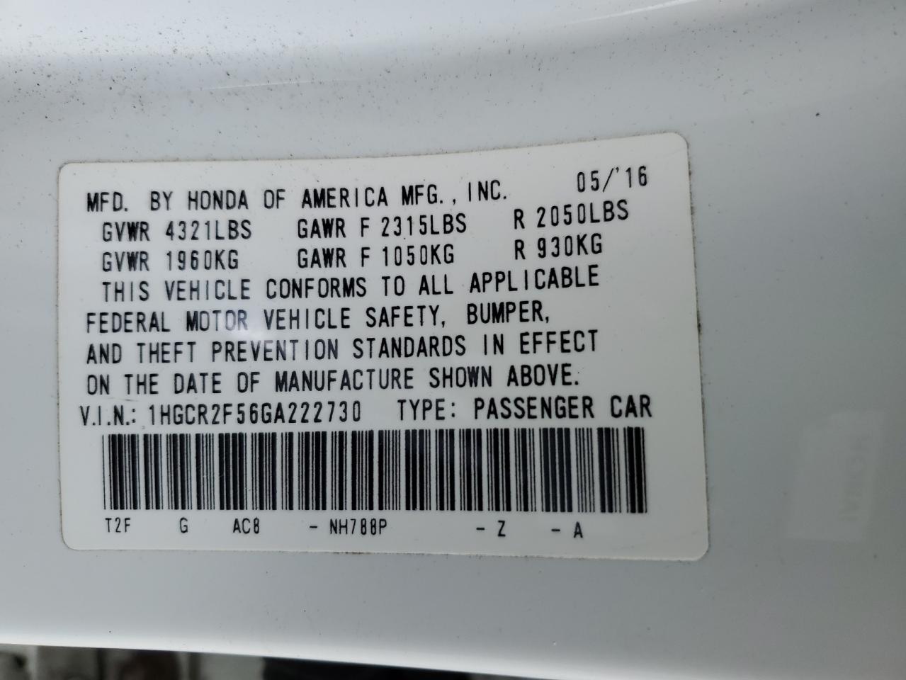 Photo 11 VIN: 1HGCR2F56GA222730 - HONDA ACCORD 