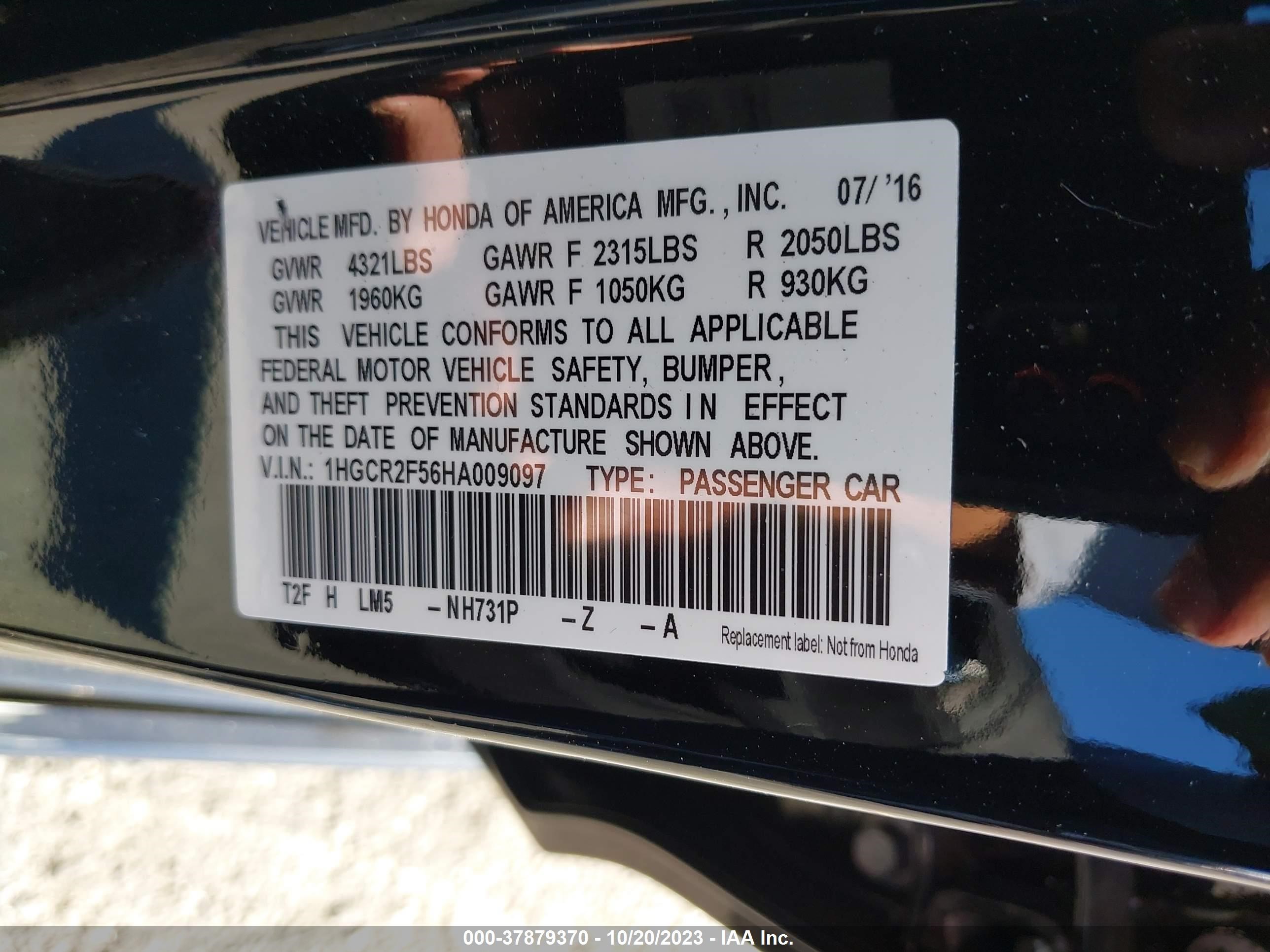 Photo 8 VIN: 1HGCR2F56HA009097 - HONDA ACCORD 