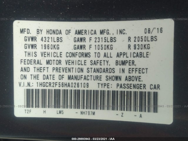 Photo 8 VIN: 1HGCR2F56HA026109 - HONDA ACCORD SEDAN 