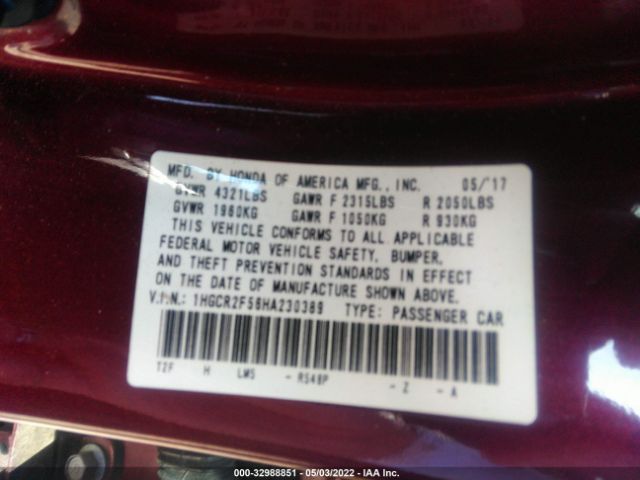 Photo 8 VIN: 1HGCR2F56HA230389 - HONDA ACCORD SEDAN 