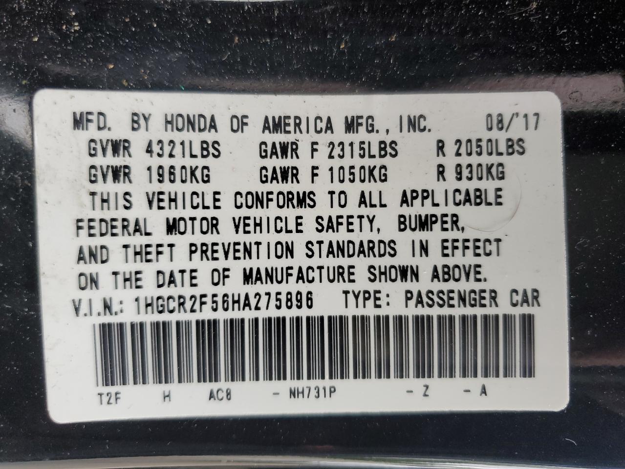 Photo 12 VIN: 1HGCR2F56HA275896 - HONDA ACCORD 