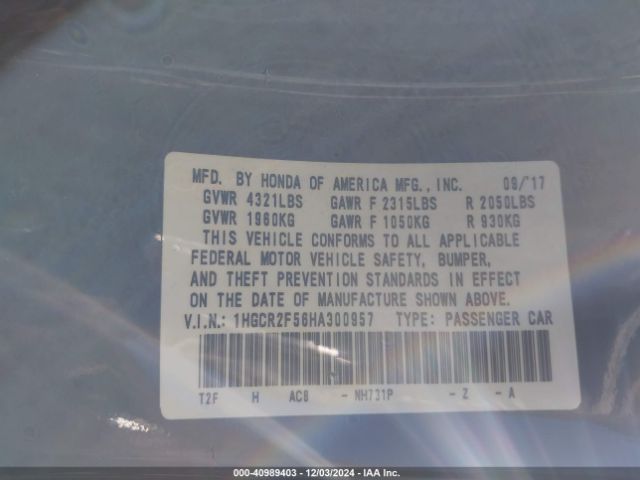 Photo 8 VIN: 1HGCR2F56HA300957 - HONDA ACCORD 
