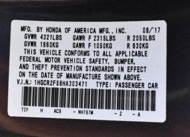 Photo 9 VIN: 1HGCR2F56HA303471 - HONDA ACCORD SEDAN 