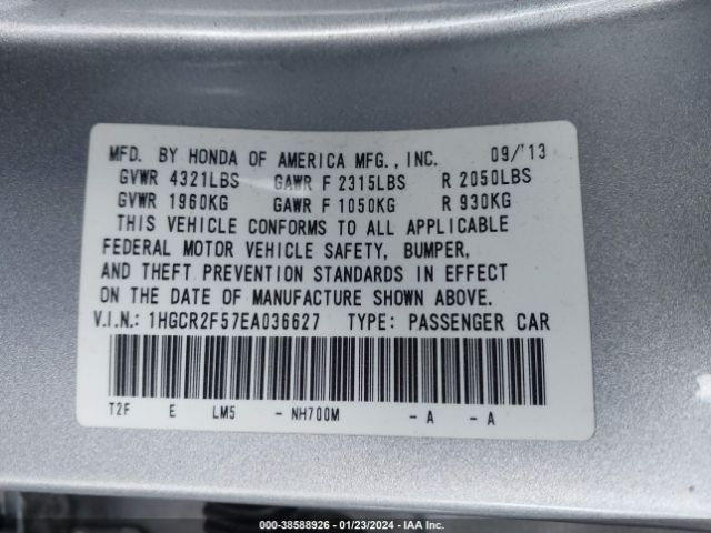 Photo 8 VIN: 1HGCR2F57EA036627 - HONDA ACCORD 