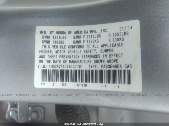 Photo 8 VIN: 1HGCR2F57EA137781 - HONDA ACCORD SEDAN 