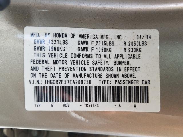 Photo 9 VIN: 1HGCR2F57EA209756 - HONDA ACCORD SPO 