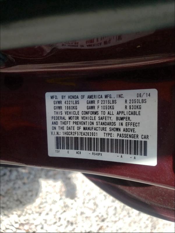 Photo 9 VIN: 1HGCR2F57EA263901 - HONDA ACCORD 