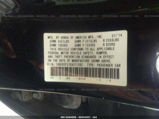 Photo 8 VIN: 1HGCR2F57EA271092 - HONDA ACCORD SEDAN 