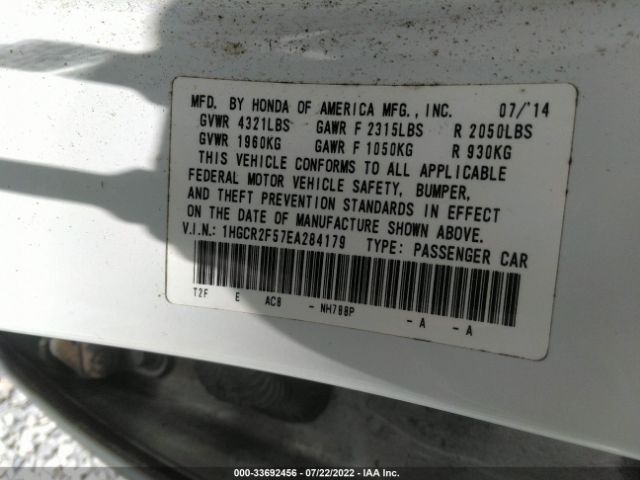 Photo 8 VIN: 1HGCR2F57EA284179 - HONDA ACCORD SEDAN 