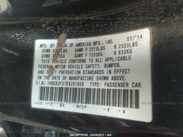 Photo 8 VIN: 1HGCR2F57EA291908 - HONDA ACCORD SEDAN 