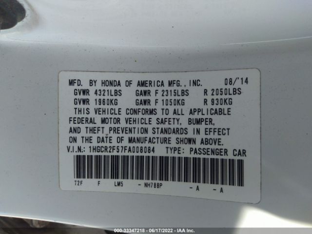 Photo 8 VIN: 1HGCR2F57FA008084 - HONDA ACCORD SEDAN 