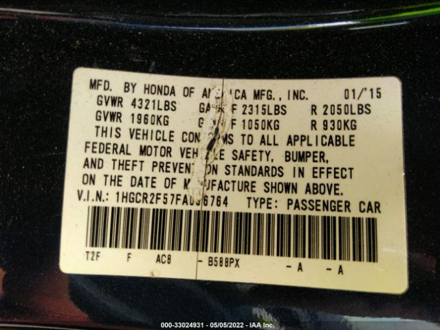 Photo 8 VIN: 1HGCR2F57FA096764 - HONDA ACCORD SEDAN 