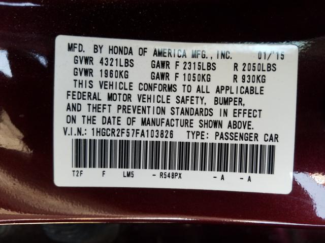 Photo 9 VIN: 1HGCR2F57FA103826 - HONDA ACCORD SPO 