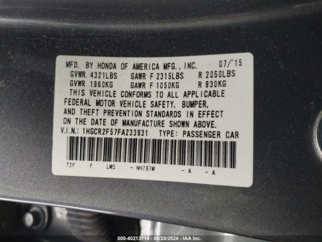 Photo 8 VIN: 1HGCR2F57FA233931 - HONDA ACCORD 