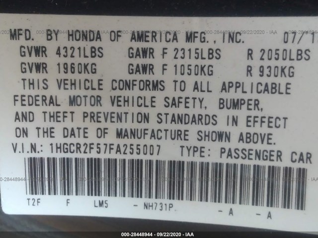 Photo 8 VIN: 1HGCR2F57FA255007 - HONDA ACCORD SEDAN 