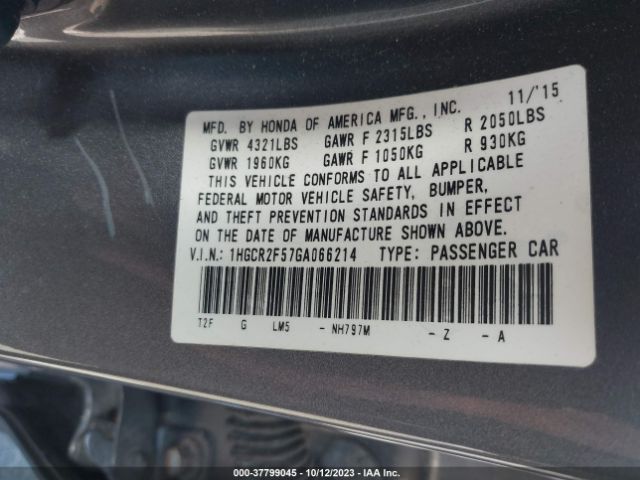 Photo 8 VIN: 1HGCR2F57GA066214 - HONDA ACCORD 