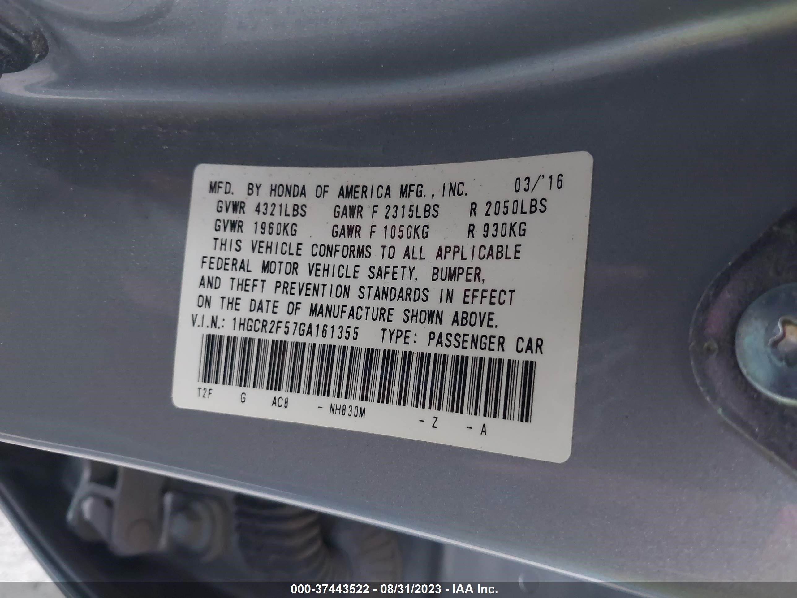 Photo 8 VIN: 1HGCR2F57GA161355 - HONDA ACCORD 