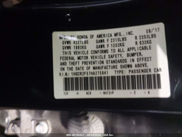 Photo 8 VIN: 1HGCR2F57HA275941 - HONDA ACCORD 