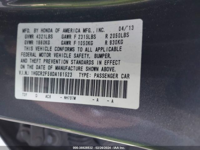 Photo 8 VIN: 1HGCR2F58DA161523 - HONDA ACCORD 