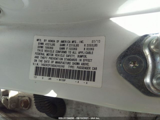 Photo 8 VIN: 1HGCR2F58DA245048 - HONDA ACCORD SDN 