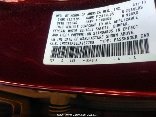 Photo 8 VIN: 1HGCR2F58DA262769 - HONDA ACCORD SDN 