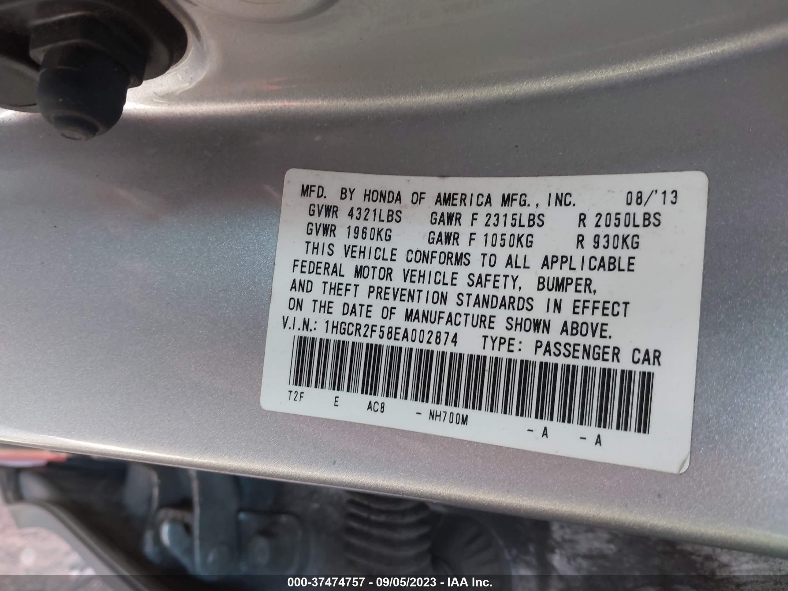 Photo 8 VIN: 1HGCR2F58EA002874 - HONDA ACCORD 