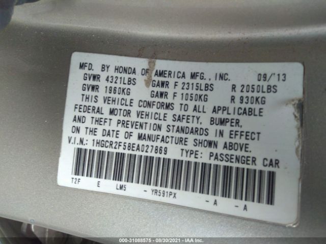 Photo 8 VIN: 1HGCR2F58EA027869 - HONDA ACCORD SEDAN 