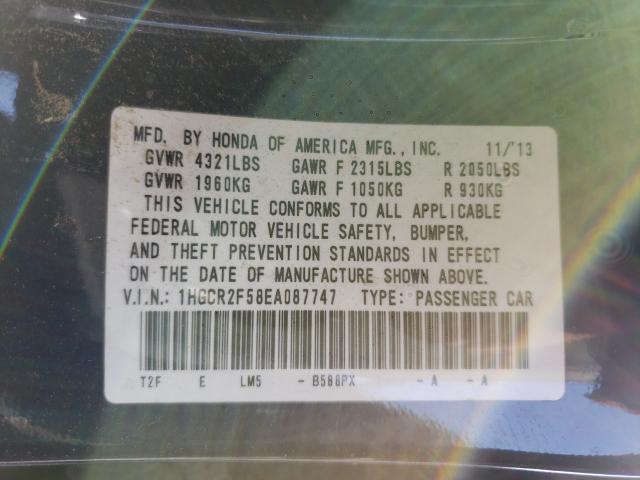 Photo 9 VIN: 1HGCR2F58EA087747 - HONDA ACCORD SPO 