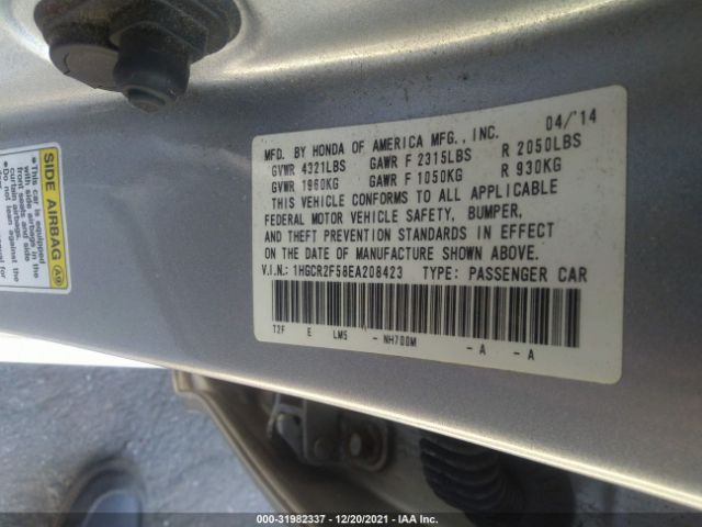 Photo 8 VIN: 1HGCR2F58EA208423 - HONDA ACCORD SEDAN 