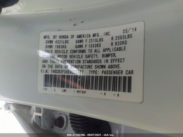 Photo 8 VIN: 1HGCR2F58EA222497 - HONDA ACCORD SEDAN 