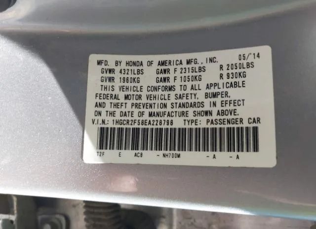 Photo 8 VIN: 1HGCR2F58EA228798 - HONDA ACCORD 