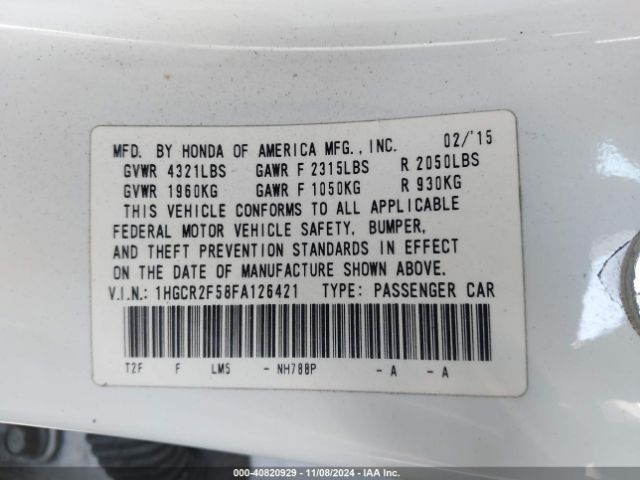 Photo 8 VIN: 1HGCR2F58FA126421 - HONDA ACCORD 