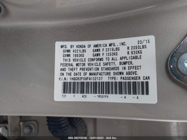 Photo 8 VIN: 1HGCR2F58FA132137 - HONDA ACCORD 