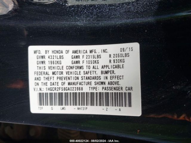 Photo 8 VIN: 1HGCR2F58GA023968 - HONDA ACCORD 