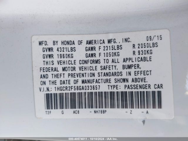 Photo 8 VIN: 1HGCR2F58GA033657 - HONDA ACCORD 