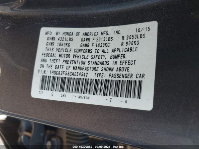 Photo 8 VIN: 1HGCR2F58GA054542 - HONDA ACCORD 