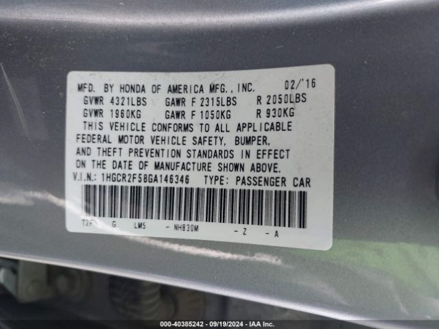 Photo 8 VIN: 1HGCR2F58GA146346 - HONDA ACCORD 