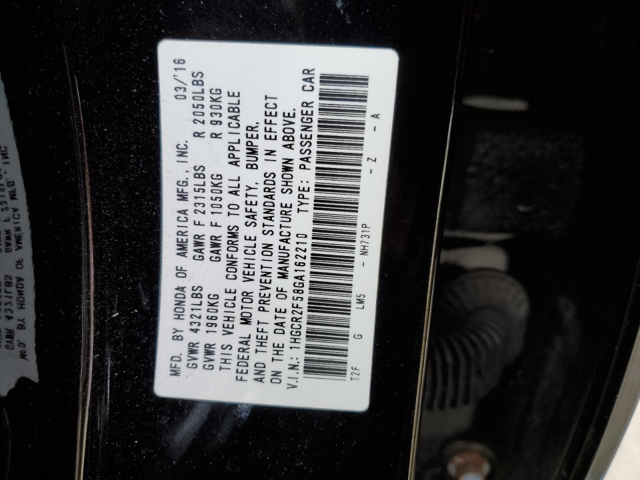 Photo 11 VIN: 1HGCR2F58GA162210 - HONDA ACCORD 