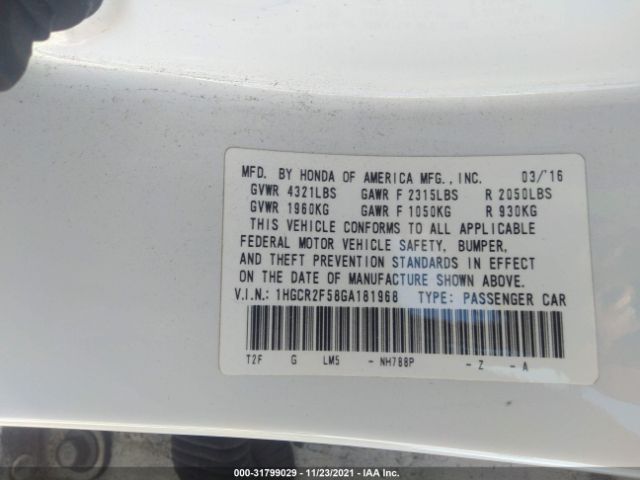 Photo 8 VIN: 1HGCR2F58GA181968 - HONDA ACCORD SEDAN 